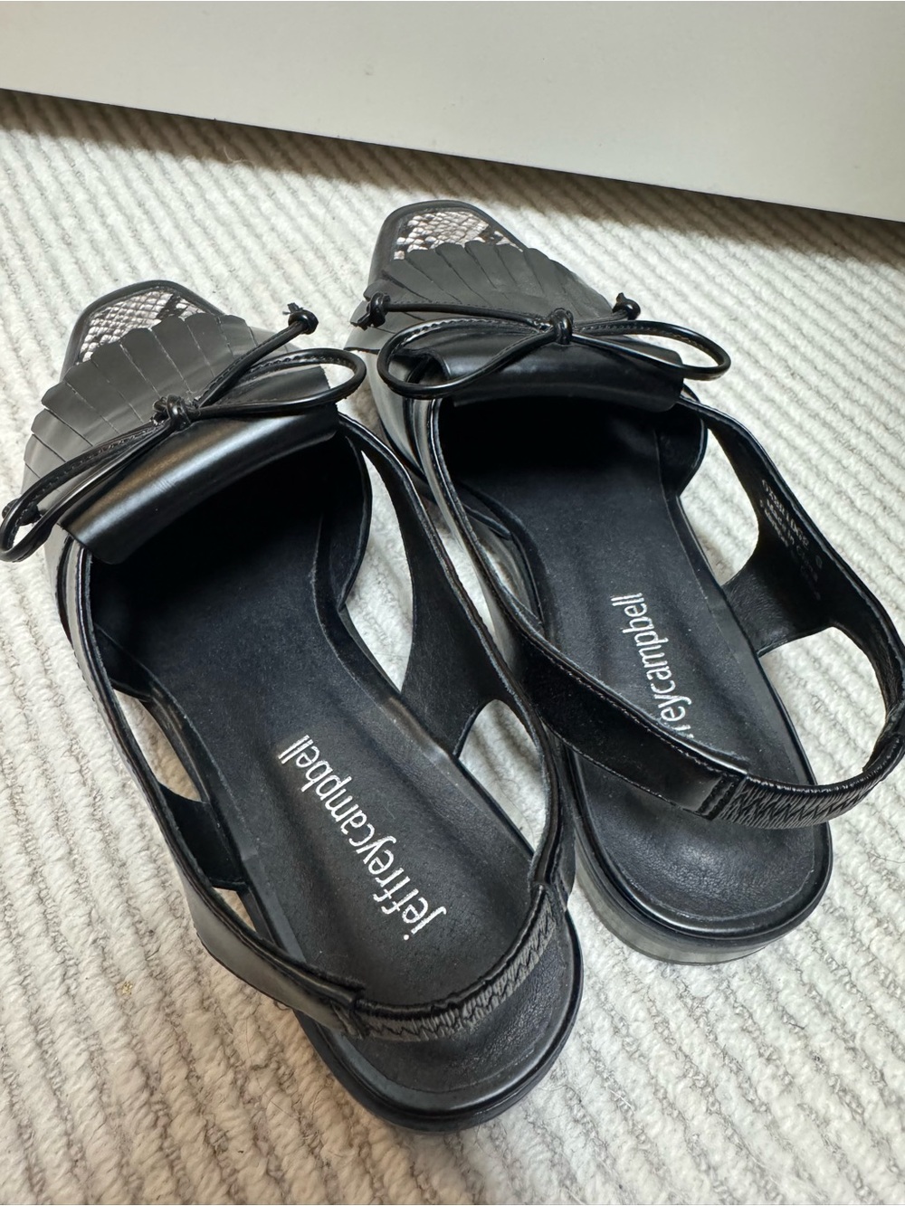 Fringe Slingback Loafers in Black with Snake-Print Accent Leather Size 6 - Picture 2 of 6